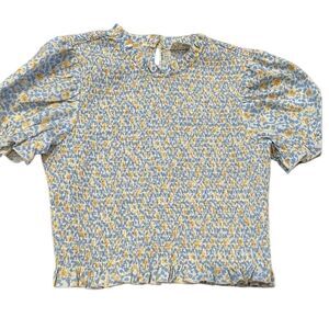 Before You Floral Smocked Top with Puff Sleeves size small